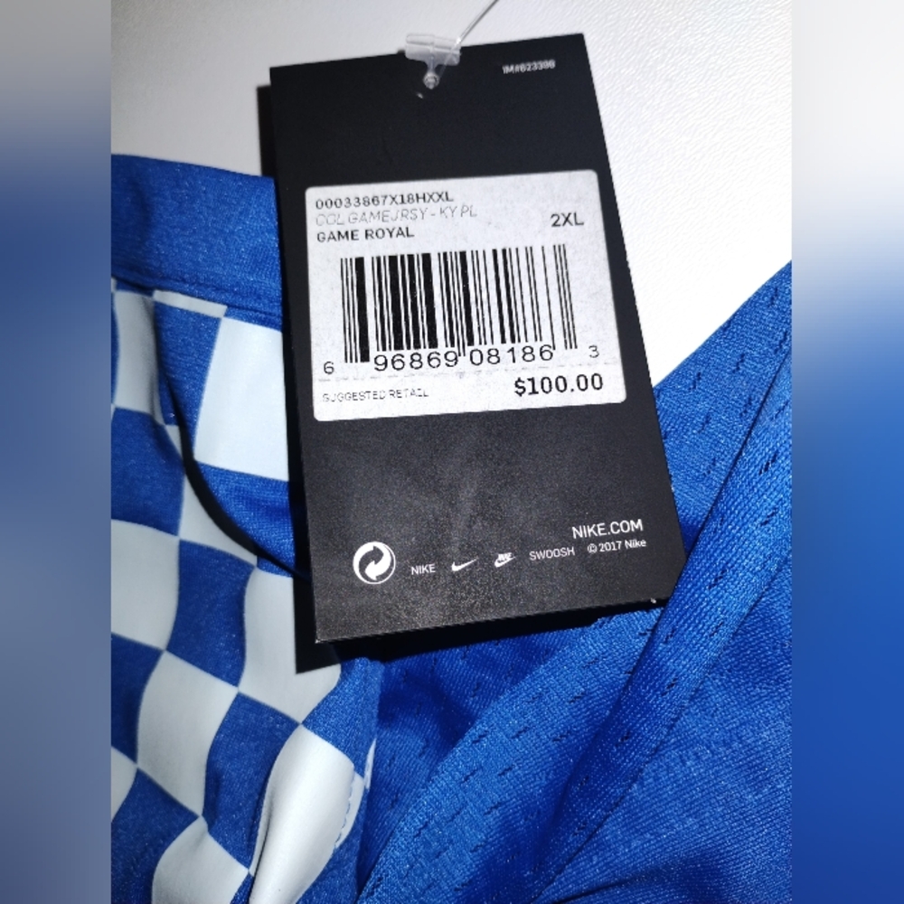 Nike Men's Kentucky Royal Blue Checker Sleeve Jersey  White Number 18 XXL - Picture 3 of 7